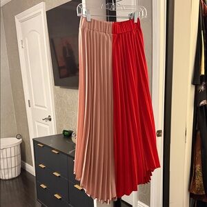 Chic Asymmetrical Pleated Skirt in Red and Pink